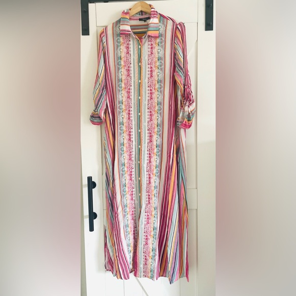 Andree by Unit Boho Embroidered Candy Striped Maxi Dress Duster - Picture 3 of 9